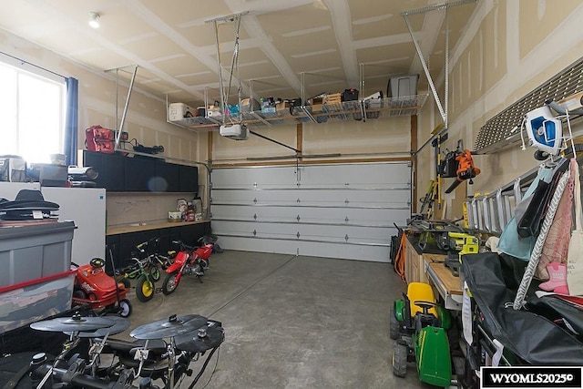 garage with a garage door opener