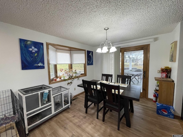 dining space featuring plenty of natural light, a chandelier, and wood finished floors