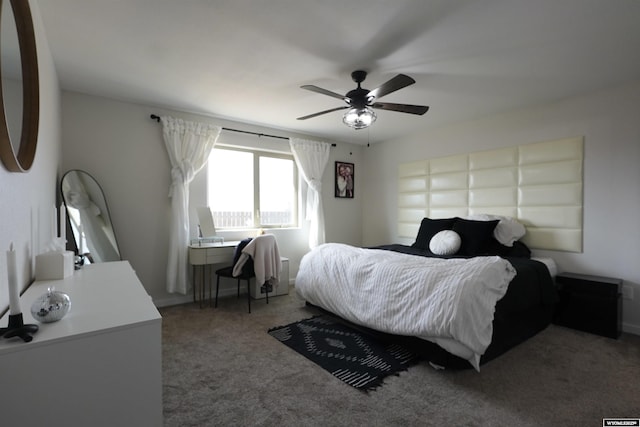 bedroom with carpet flooring and a ceiling fan