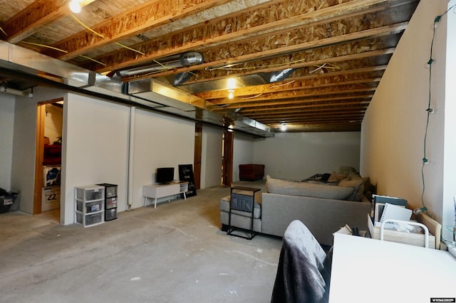 view of unfinished basement