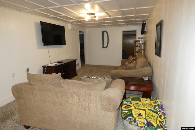 living area with carpet flooring