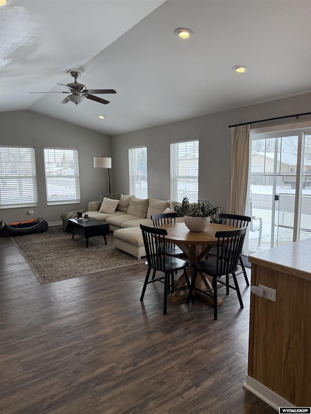 dining room featuring dark wood-type flooring and a wealth of natural light