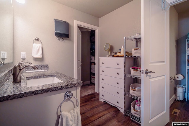 bathroom featuring wood finished floors and vanity