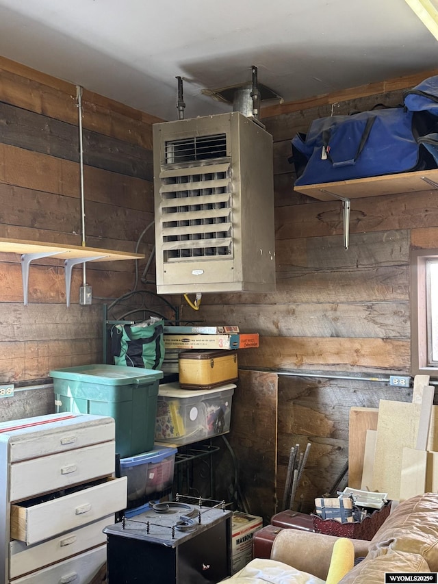 storage room with a heating unit