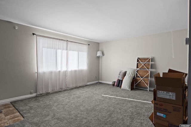interior space with baseboards and carpet floors