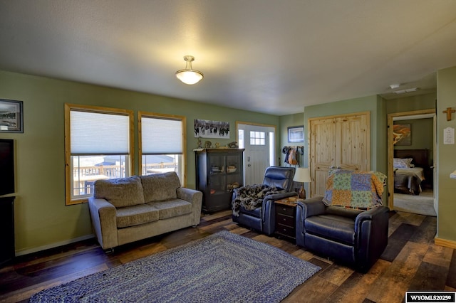 living area featuring baseboards and wood finished floors