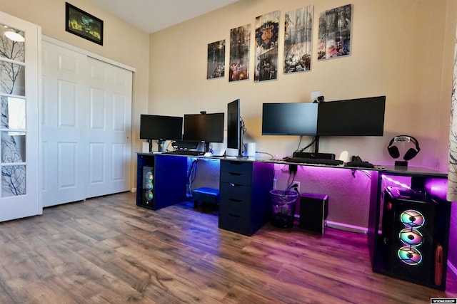 home office featuring wood finished floors