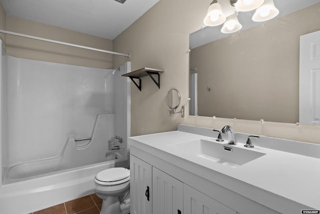 bathroom featuring tile patterned flooring, toilet, vanity, and shower / bath combination