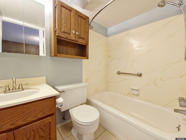 bathroom with vanity, tile patterned floors, toilet, and shower / bathing tub combination