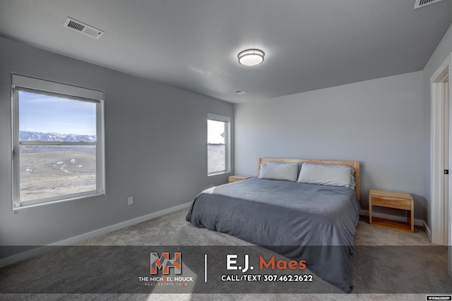 bedroom with visible vents, baseboards, and carpet