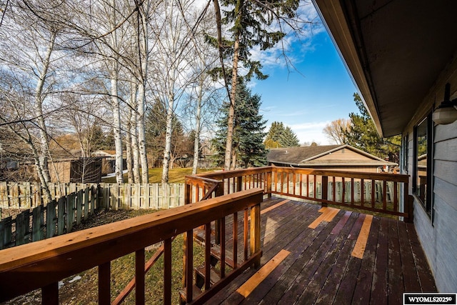 wooden terrace featuring a fenced backyard