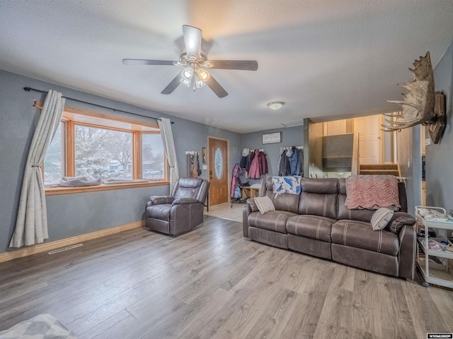 347 Copper, Evansville, WY 82636 - living area featuring light wood-style flooring, a ceiling fan, visible vents, and baseboards