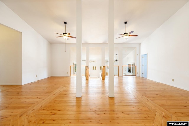 94 Upper Clear Creek Rd, Buffalo, WY 82834 - unfurnished living room with light wood finished floors and ceiling fan