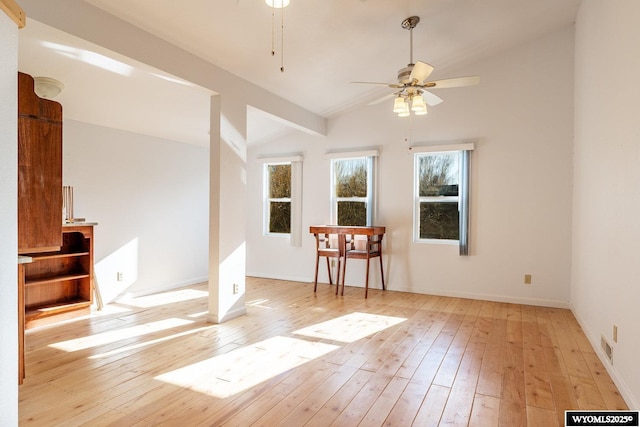 94 Upper Clear Creek Rd, Buffalo, WY 82834 - empty room with hardwood / wood-style floors, lofted ceiling, ceiling fan, and baseboards