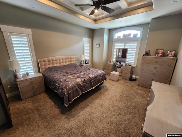 303 Tamarack Dr, Rock Springs, WY 82901 - bedroom featuring a raised ceiling, carpet floors, and ceiling fan