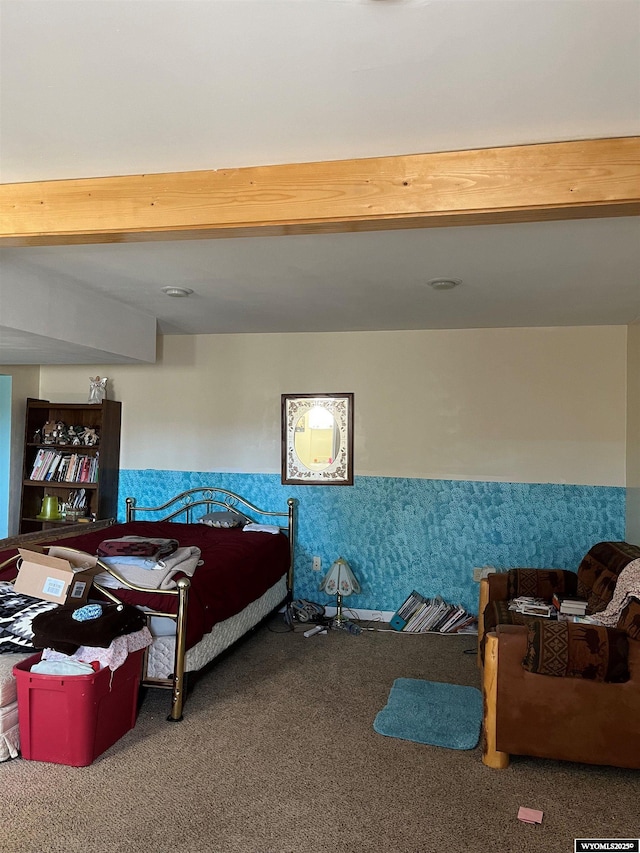 419 6th St, Rawlins, WY 82301 - bedroom with wainscoting, carpet, and beam ceiling
