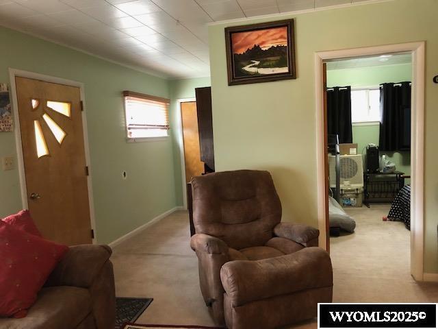 816 Center St, Rock Springs, WY 82901 - living area featuring a healthy amount of sunlight, carpet flooring, baseboards, and ornamental molding
