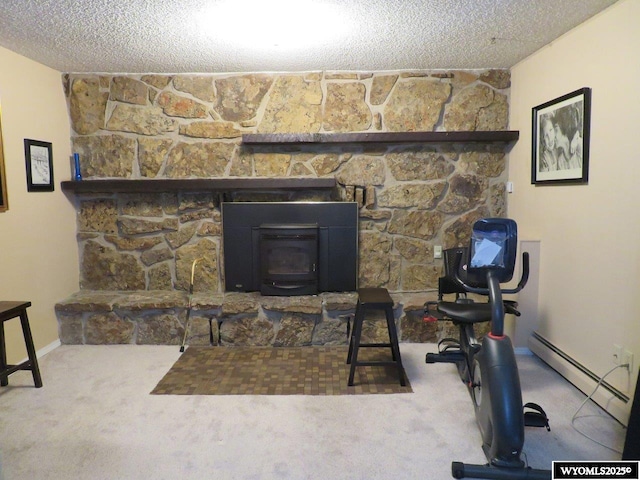 1001 Cheshire St, Casper, WY 82609 - details featuring a textured ceiling, carpet, and baseboard heating