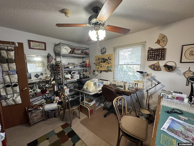 341 E 29th Ave, Torrington, WY 82240 - carpeted home office with a textured ceiling and ceiling fan
