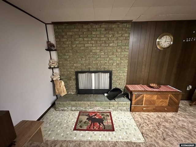 341 E 29th Ave, Torrington, WY 82240 - interior space featuring wooden walls and a brick fireplace