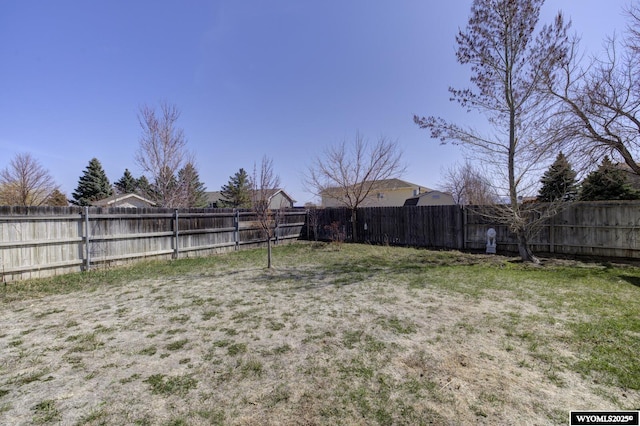 view of yard with a fenced backyard