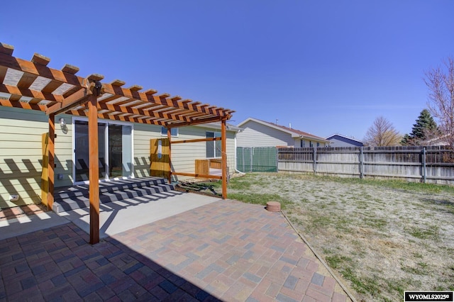 view of patio with a pergola and a fenced backyard