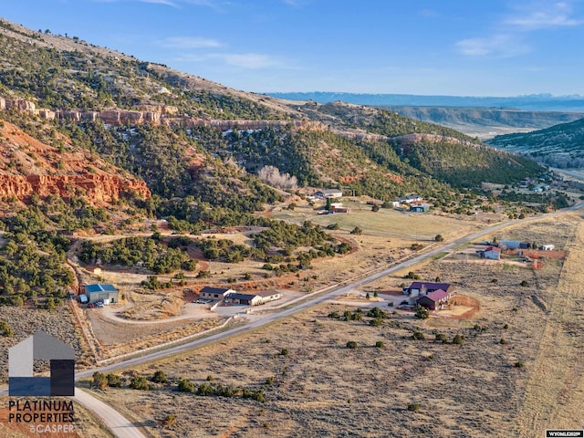 drone / aerial view with a rural view and a mountain view