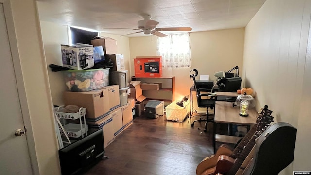 storage area featuring ceiling fan