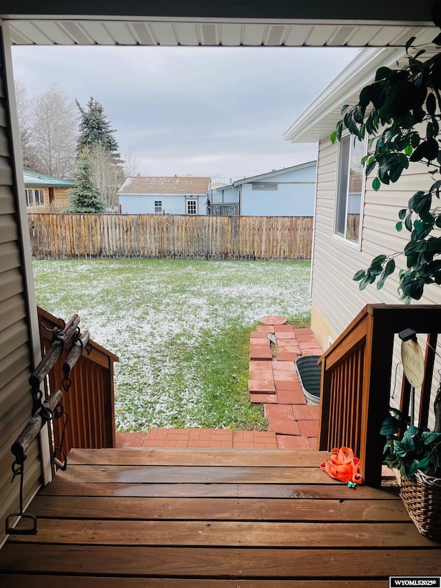 exterior space featuring a yard and a fenced backyard