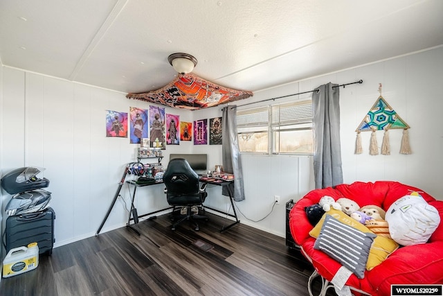interior space with baseboards and dark wood-style flooring