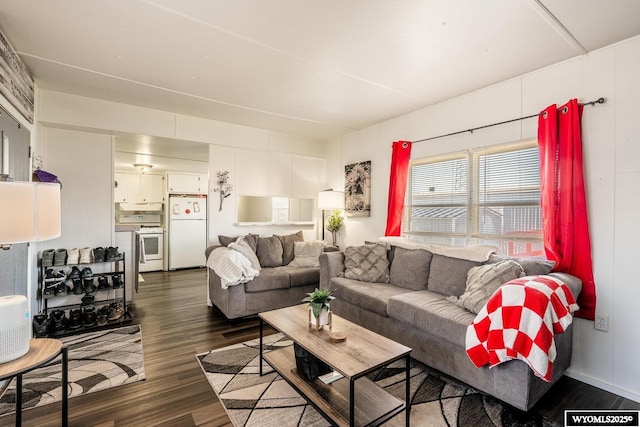 living area featuring dark wood-type flooring