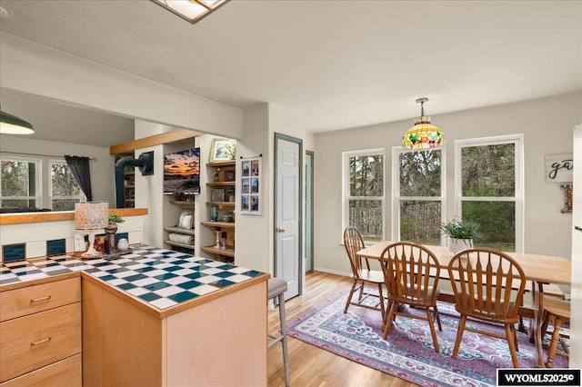 dining room featuring baseboards and light wood-style flooring