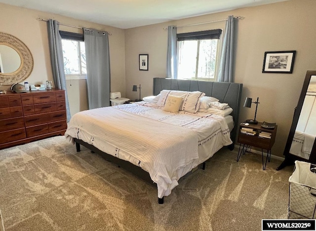 carpeted bedroom featuring multiple windows