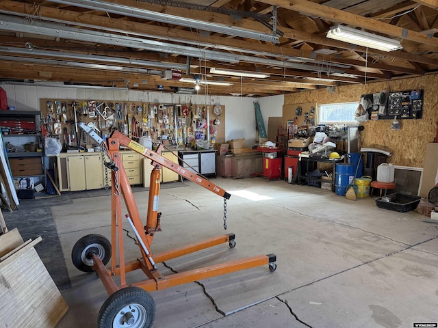 below grade area with a workshop area