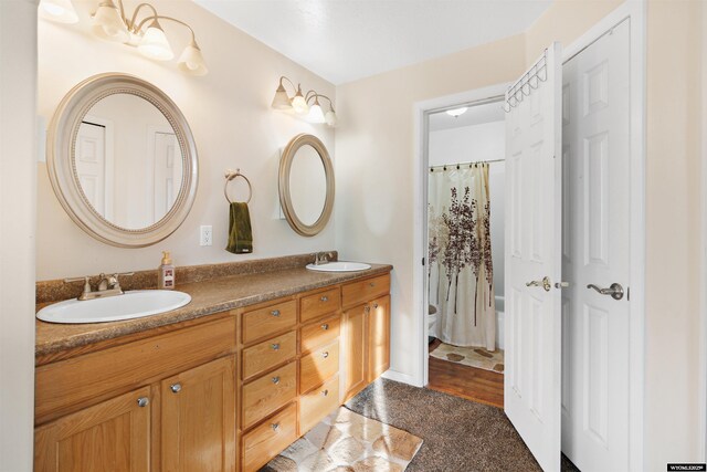 bathroom featuring a sink, baseboards, and double vanity