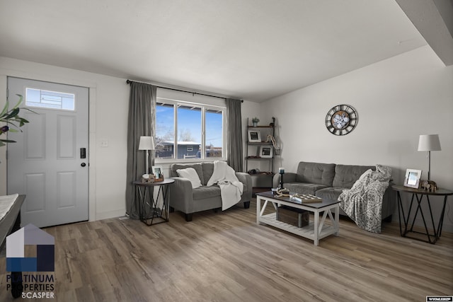 living room with wood finished floors