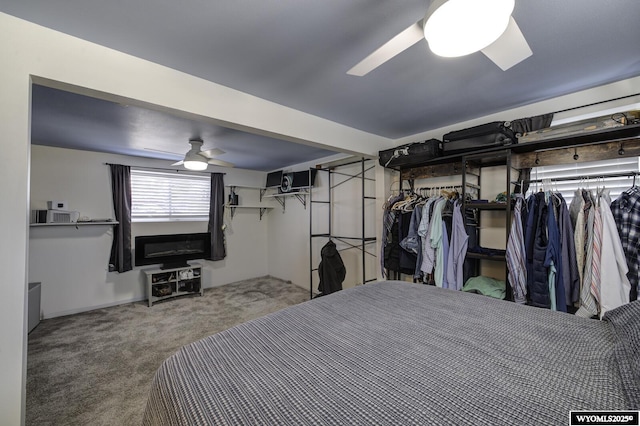bedroom featuring carpet floors and ceiling fan