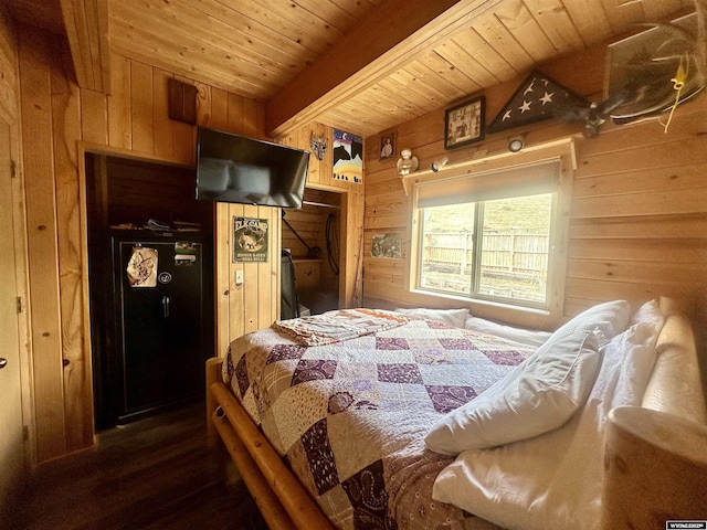 2025 Rolling Hls, Kemmerer, WY 83101 - bedroom with dark wood-type flooring, wooden walls, and wooden ceiling