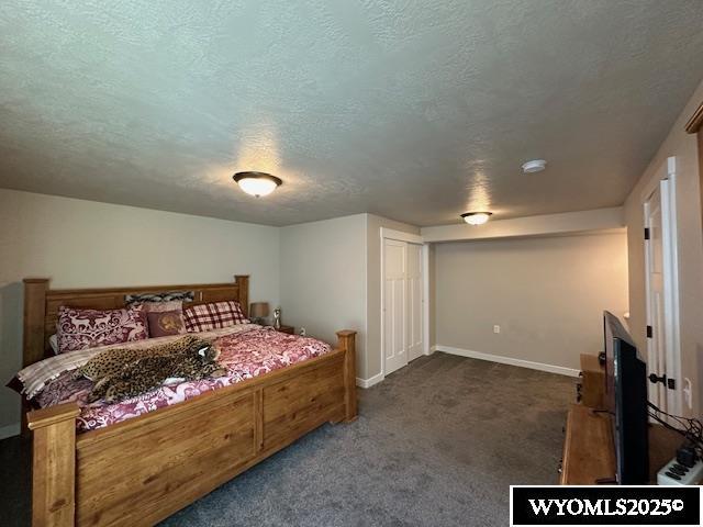 109 Chardonnay, Rock Springs, WY 82901 - bedroom featuring dark colored carpet, a textured ceiling, and baseboards