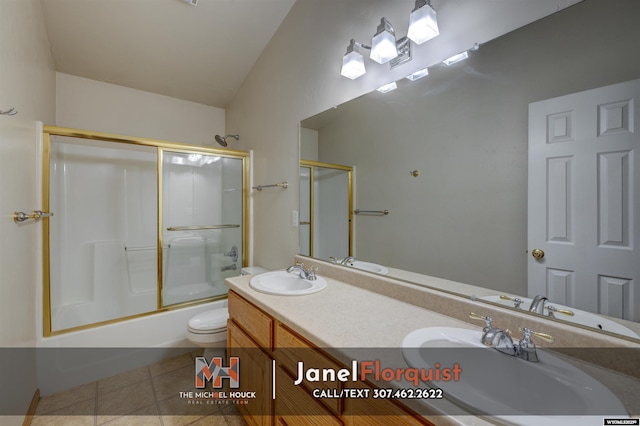 3507 Aspen Ln, Casper, WY 82604 - bathroom with double vanity, tile patterned flooring, a sink, toilet, and shower / bath combination with glass door