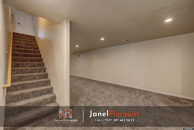3507 Aspen Ln, Casper, WY 82604 - finished basement with recessed lighting, baseboards, carpet, and stairs