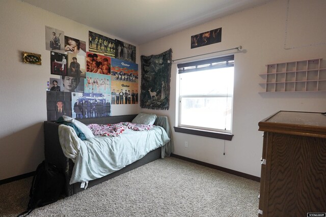 bedroom with baseboards and carpet flooring
