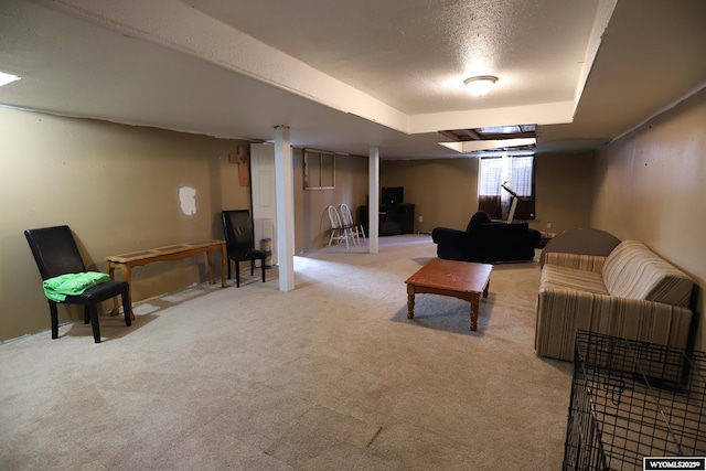 living area with light carpet