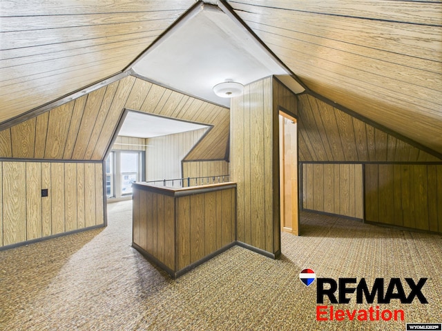 602 S 6th St, Basin, WY 82410 - bonus room with carpet floors, wood walls, wooden ceiling, and vaulted ceiling