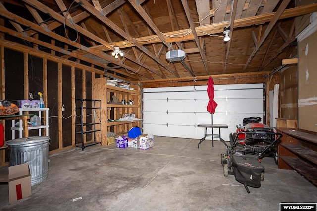 garage with a garage door opener