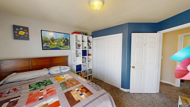 carpeted bedroom with a closet