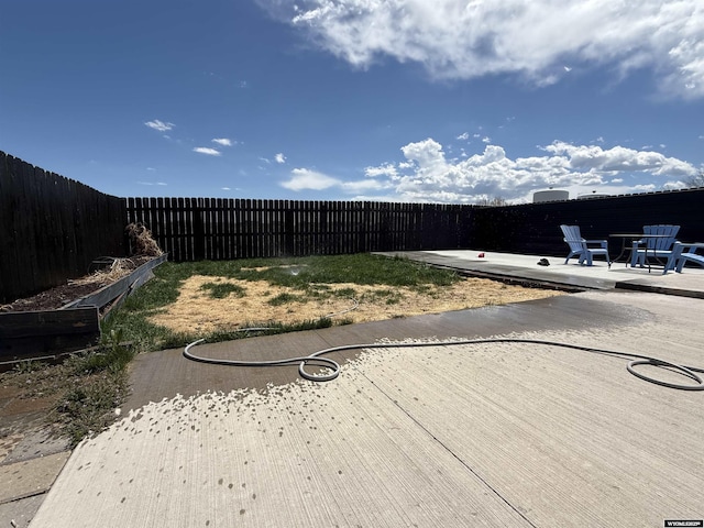 view of yard with a patio area and a fenced backyard
