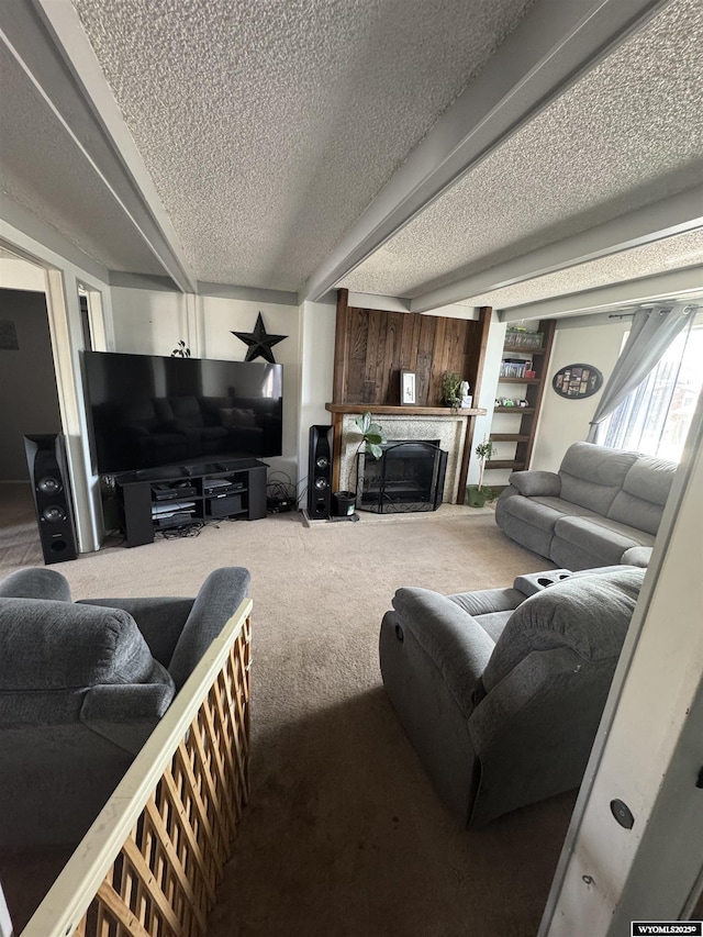 117 Sandstone Dr, Evanston, WY 82930 - carpeted living room featuring a textured ceiling and a premium fireplace