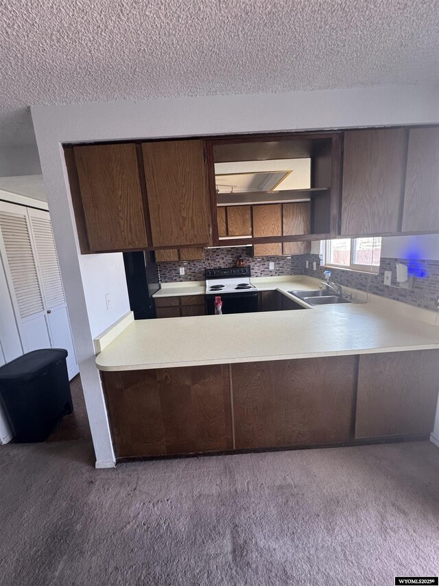 117 Sandstone Dr, Evanston, WY 82930 - kitchen featuring carpet, light countertops, and range with electric cooktop