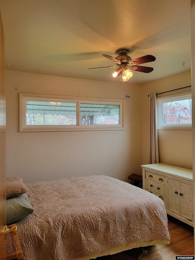 1001 Country Club Rd, Casper, WY 82609 - bedroom with dark wood finished floors and ceiling fan